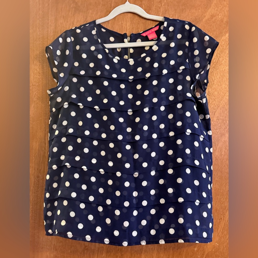 Sunny Leigh Navy and White Polka Dot Top